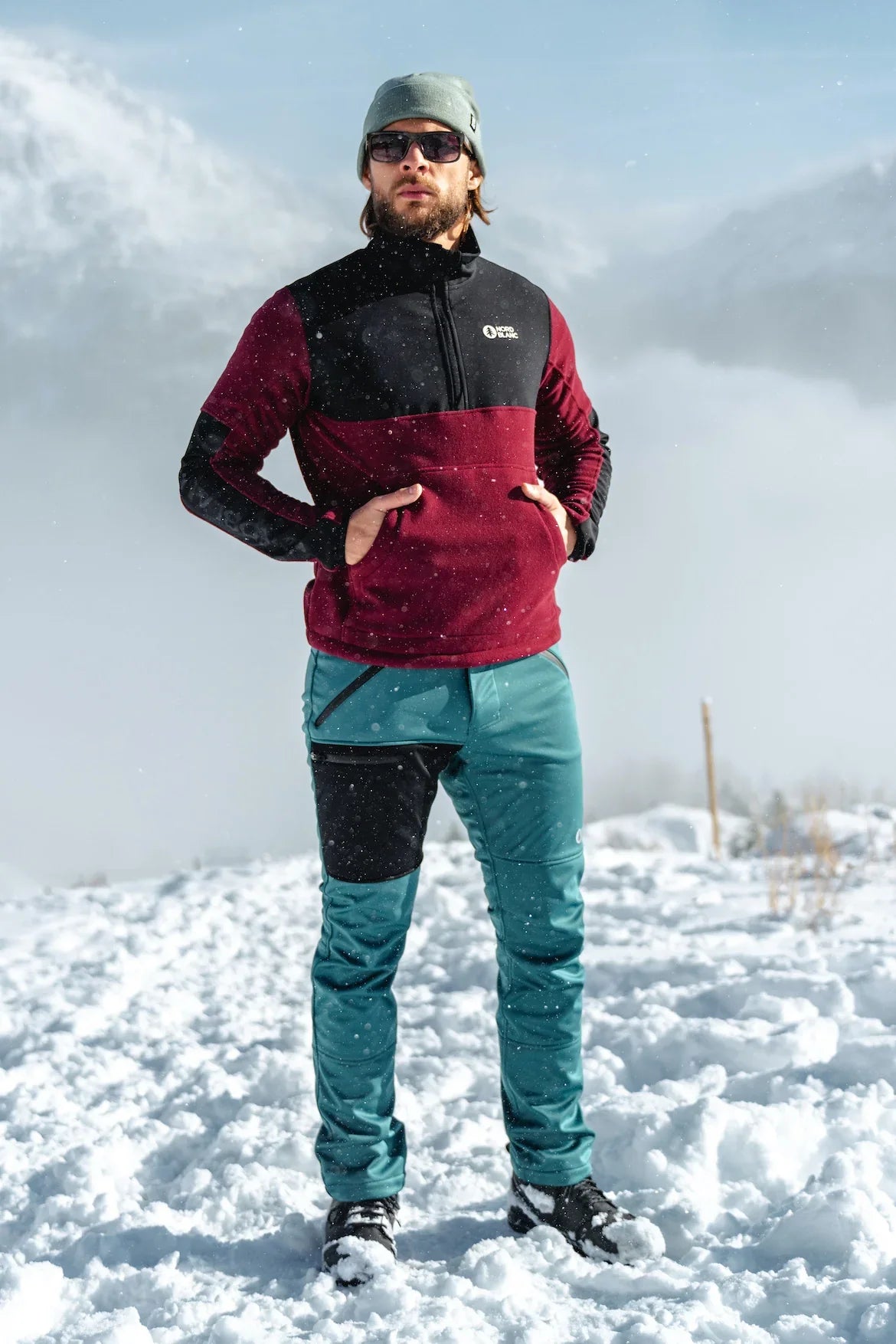 Light fleece jacket men's - DRIP wine red-3