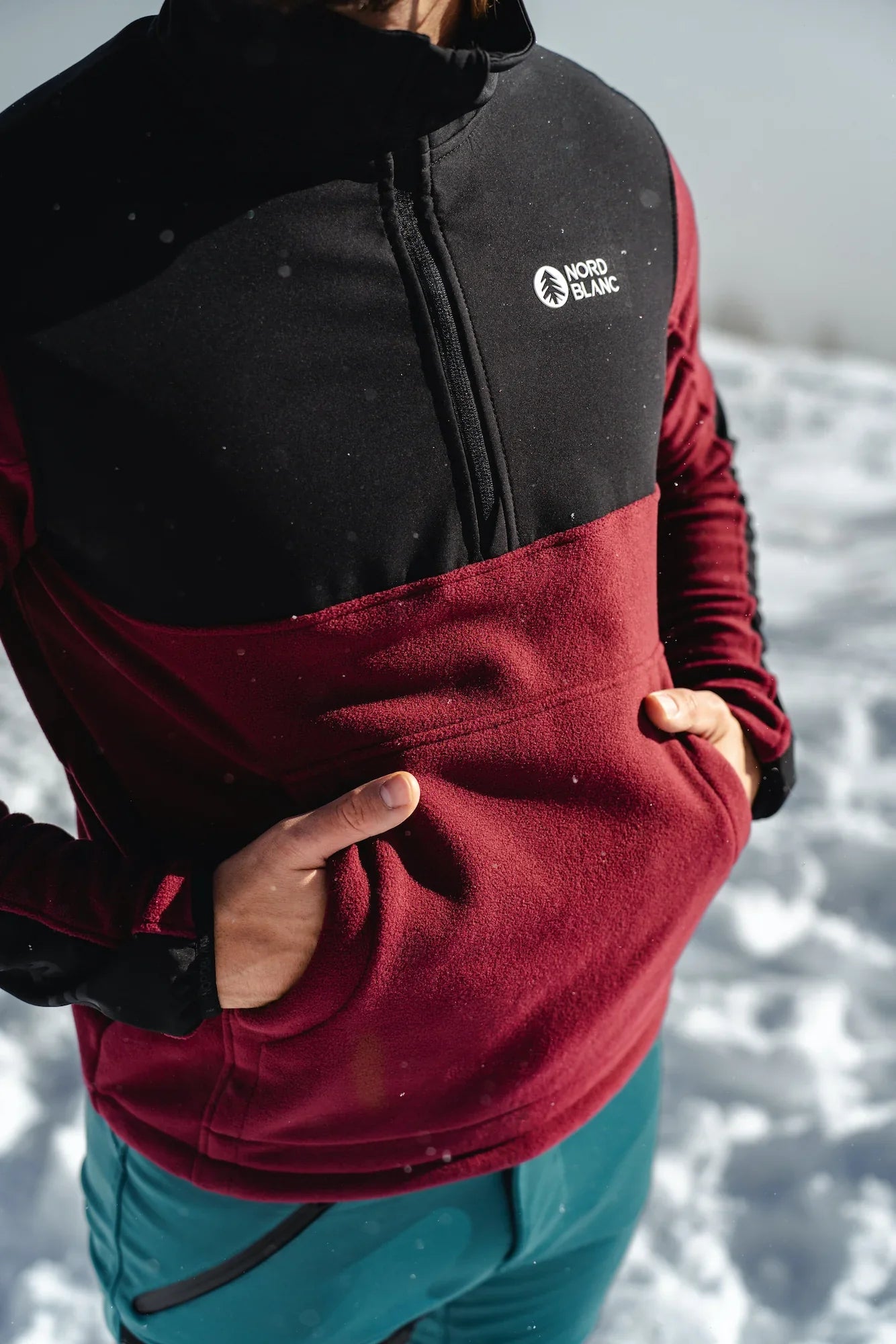 Light fleece jacket men's - DRIP wine red-4
