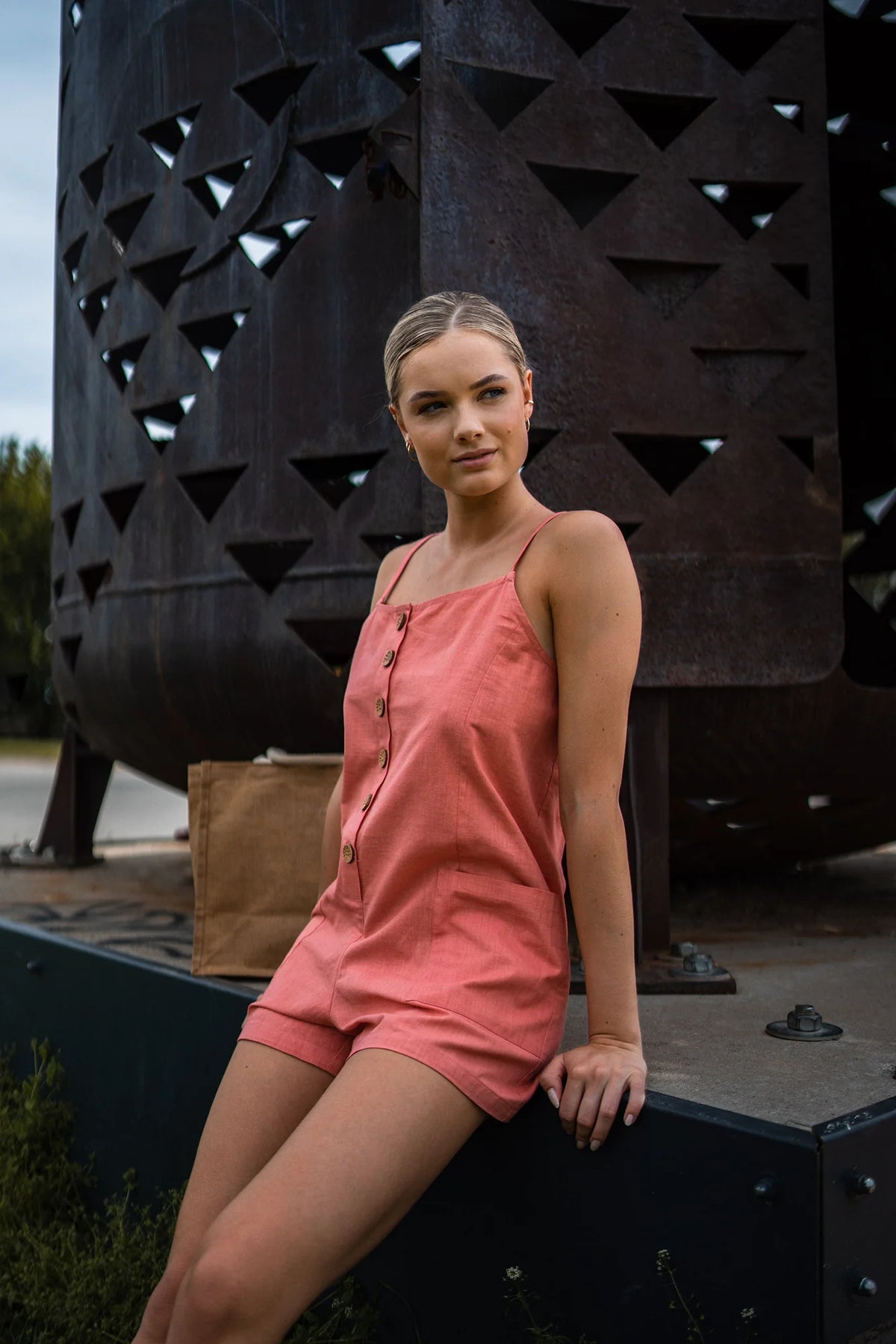 Playsuit i bomull dam - SUNNY rosa – bild 5