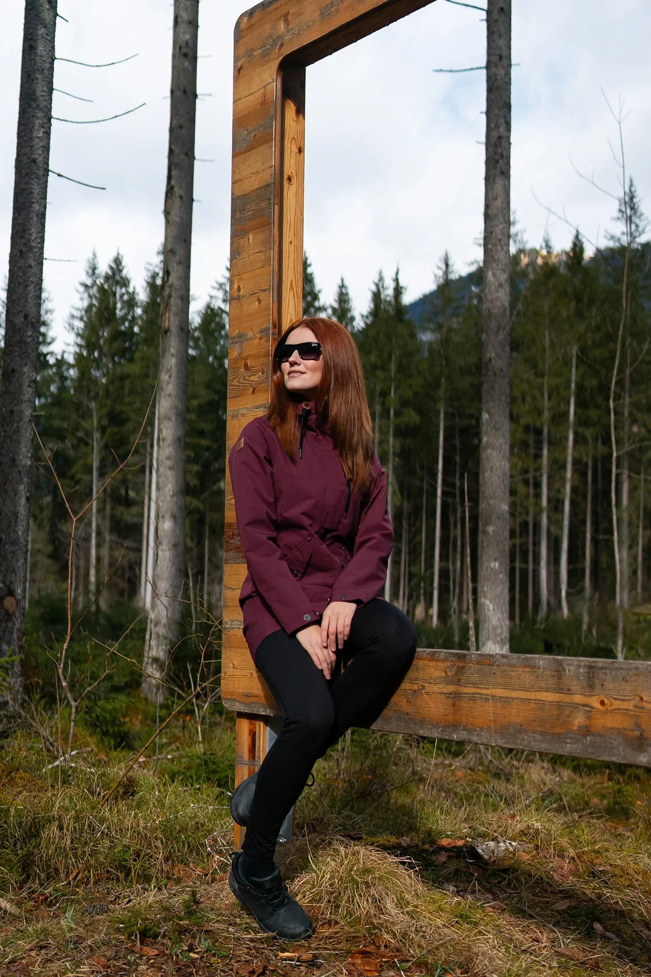 Waterproof outdoor parka jacket women's - WAKE wine red-6