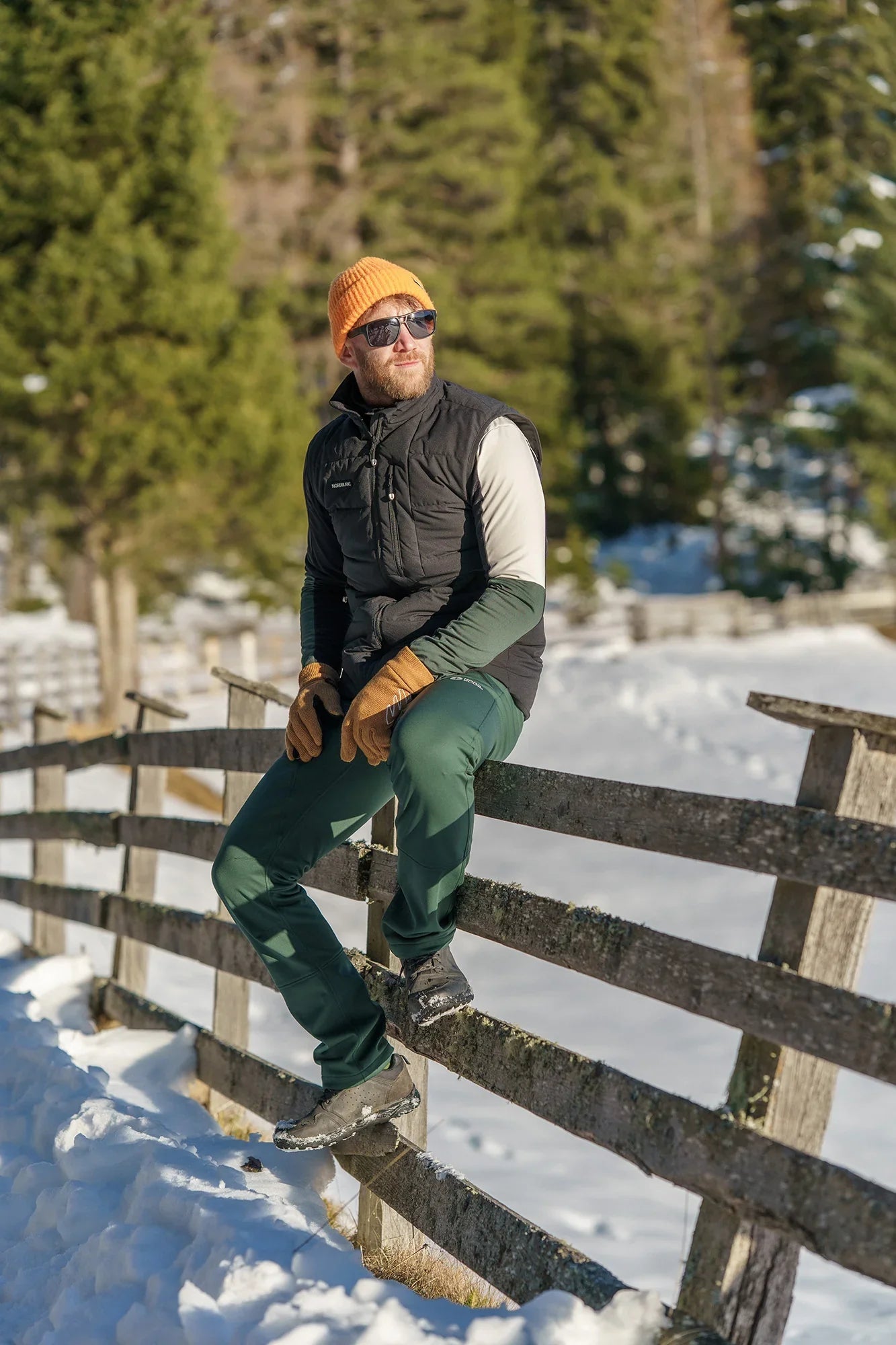 Softshell waterproof pants with fleece men's - THORN green-2