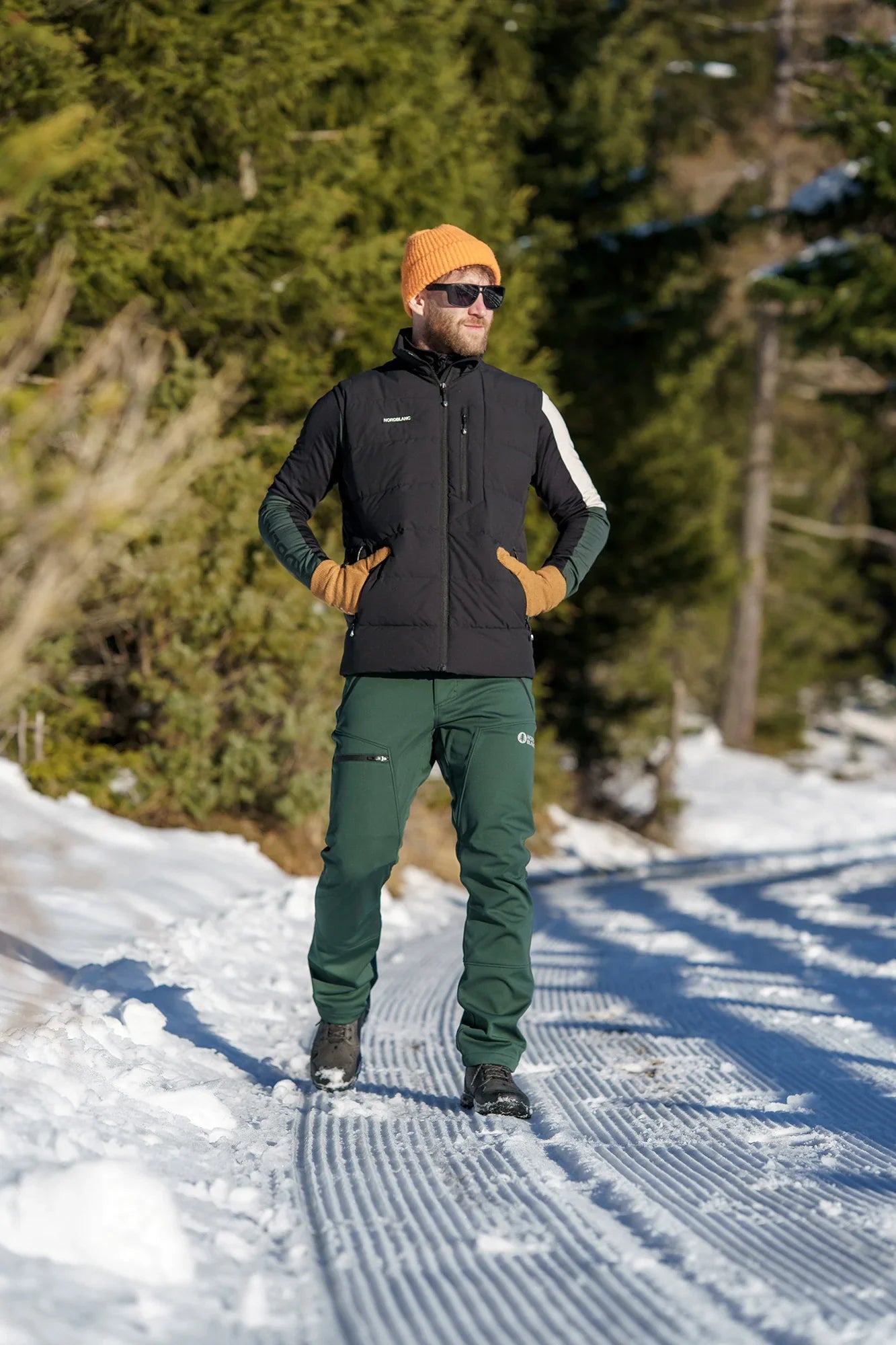Softshell waterproof pants with fleece men's - THORN green-3