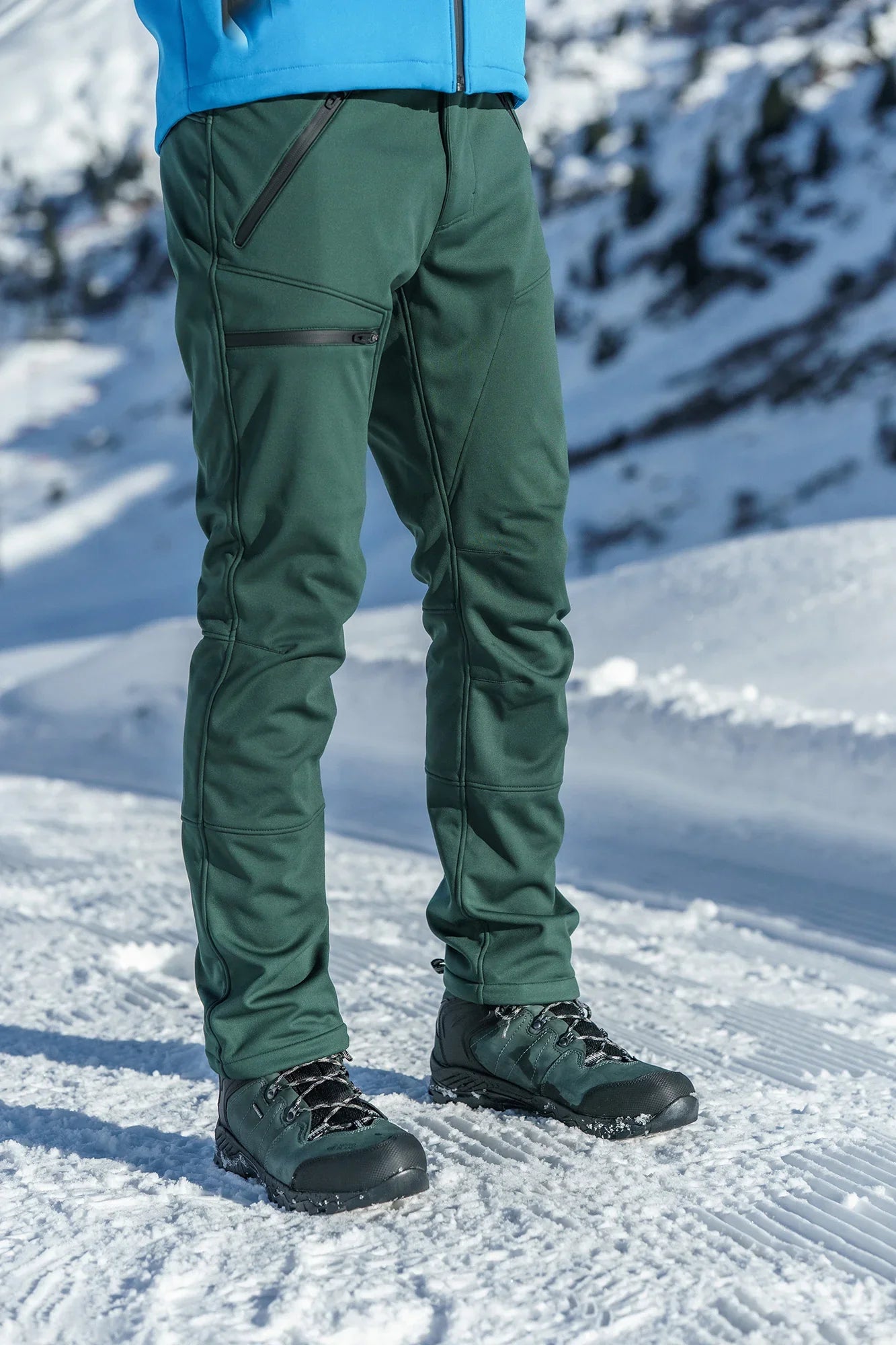 Softshell waterproof pants with fleece men's - THORN green-10