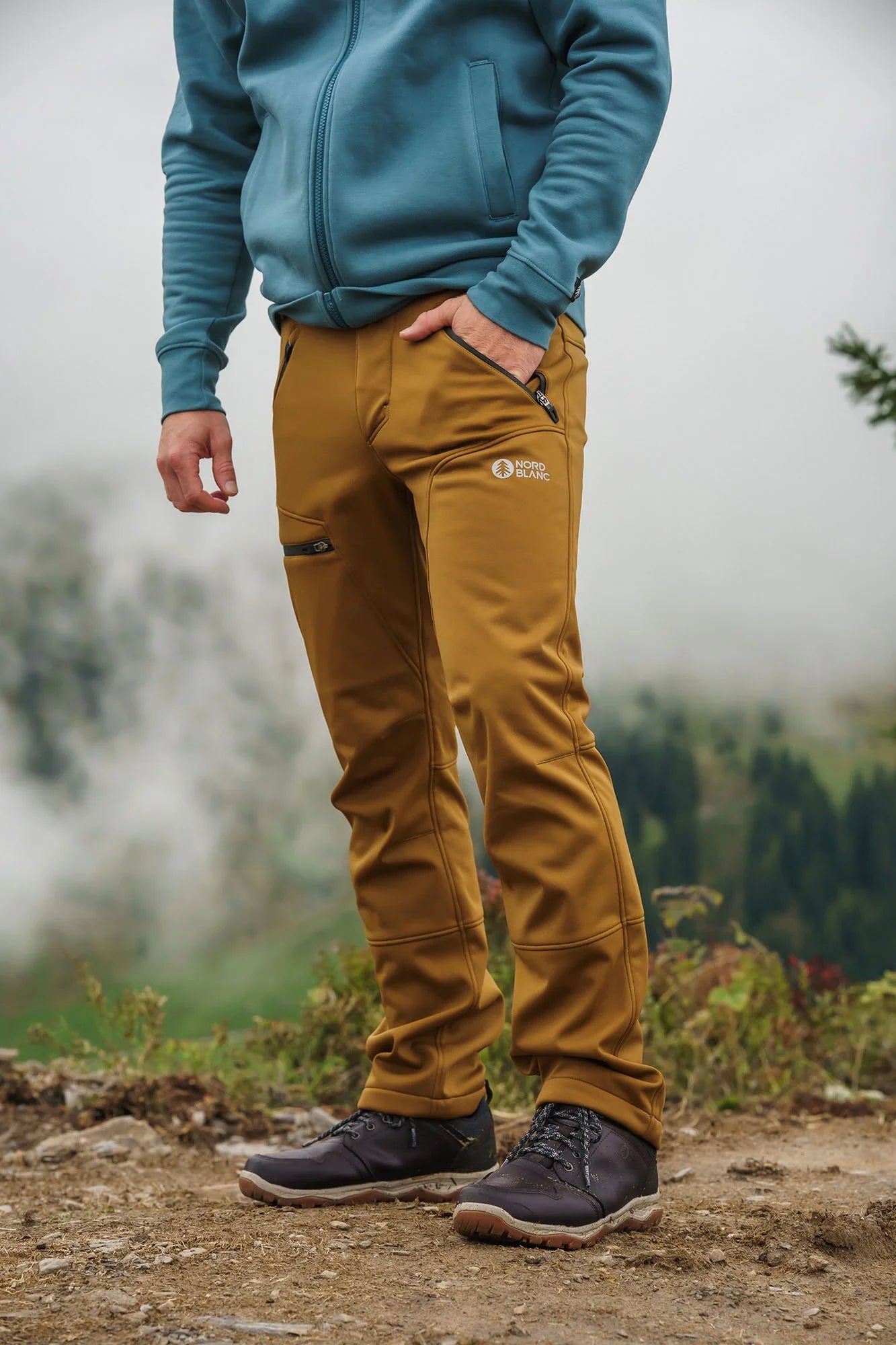 Softshell waterproof pants with fleece men's - THORN brown-4