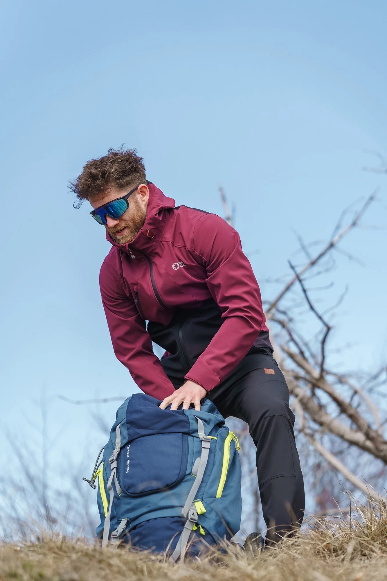 Waterproof light softshell jacket men's - OVERLOOK wine red-4